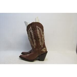 Premier Womens Sz 6.5 M Brown Leather Cowboy Eagle Inlay Pointed Toe Heeled Boot
